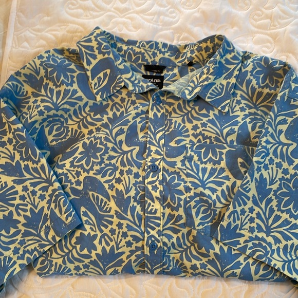 PrAna Button Down Shirt. Pale Blue & Yellow Print Size XL - Picture 4 of 4